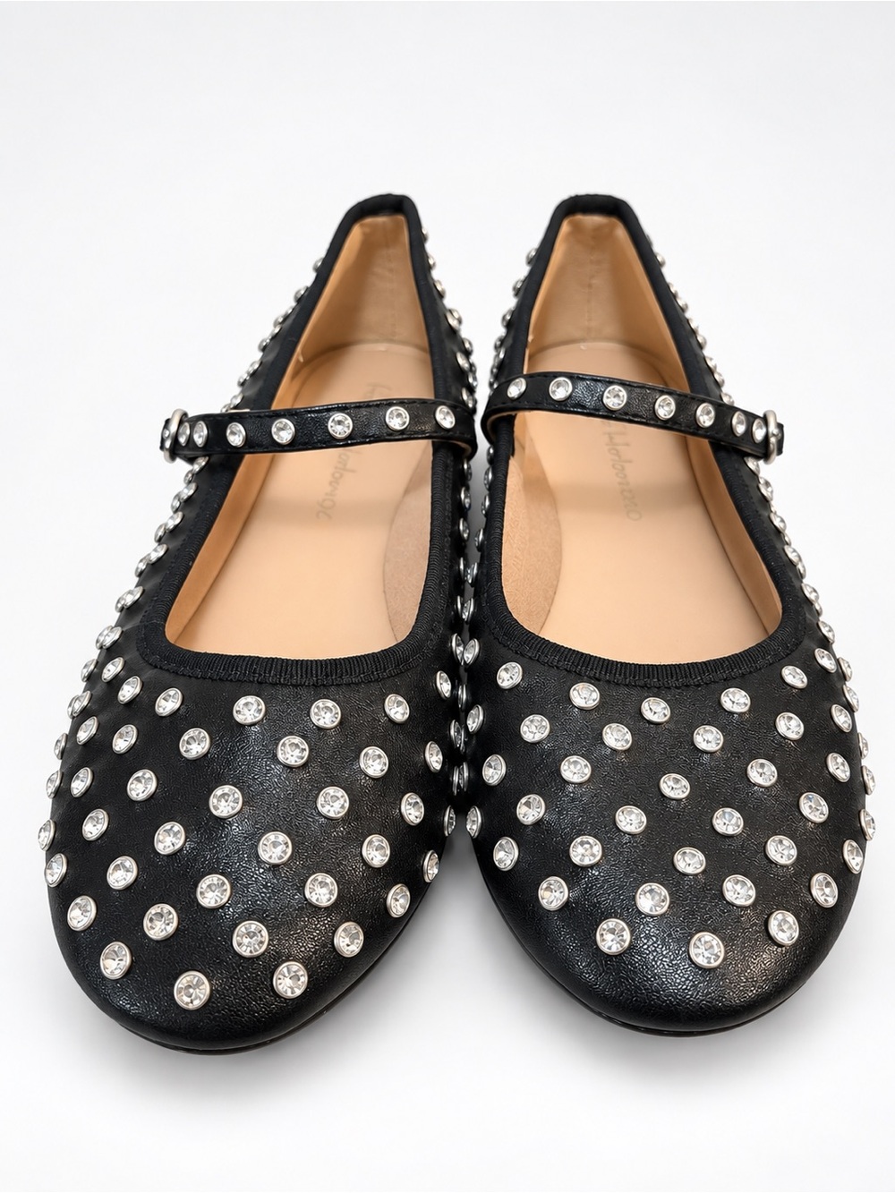 House of Harlow 1960 Black Crystal-Stud Mary Jane Flats